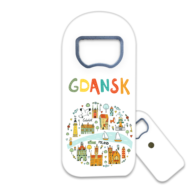Magnetyczny otwieracz do butelek – motyw Gdańsk, Polska, pamiątka, dekoracja, barware