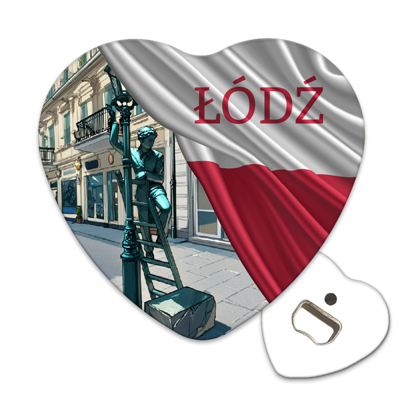 Magnetyczny otwieracz do butelek – motyw Łódź, Polska, pamiątka, dekoracja