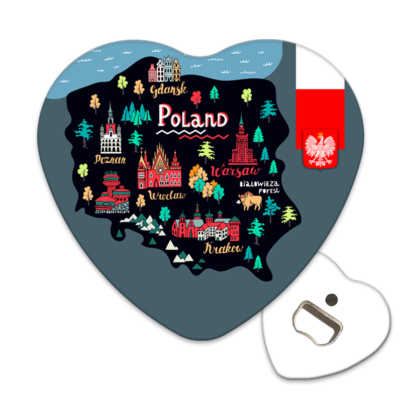 Magnetyczny otwieracz do butelek – motyw Polska, pamiątka, dekoracja, barware