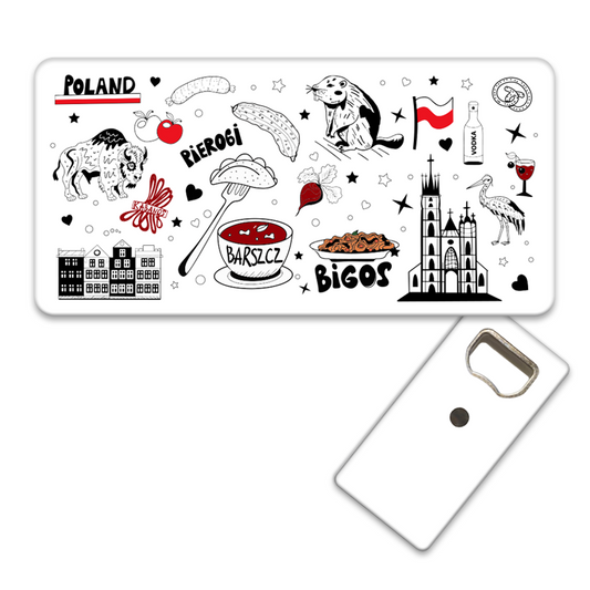 Magnetyczny otwieracz do butelek – motyw Polska, pamiątka, dekoracja, barware