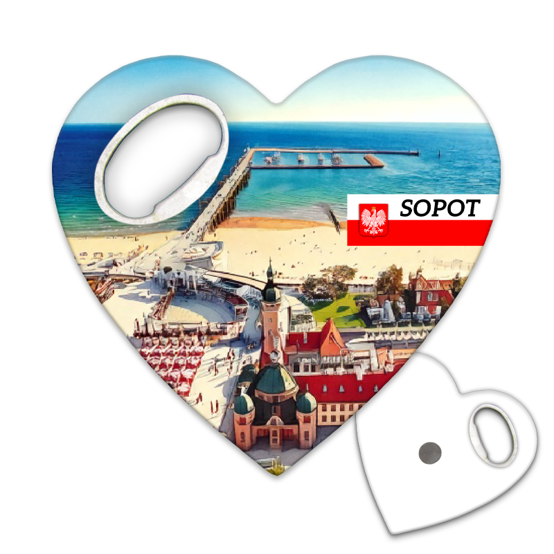 Magnetyczny otwieracz do butelek – motyw Sopot, Polska, pamiątka, dekoracja, barware
