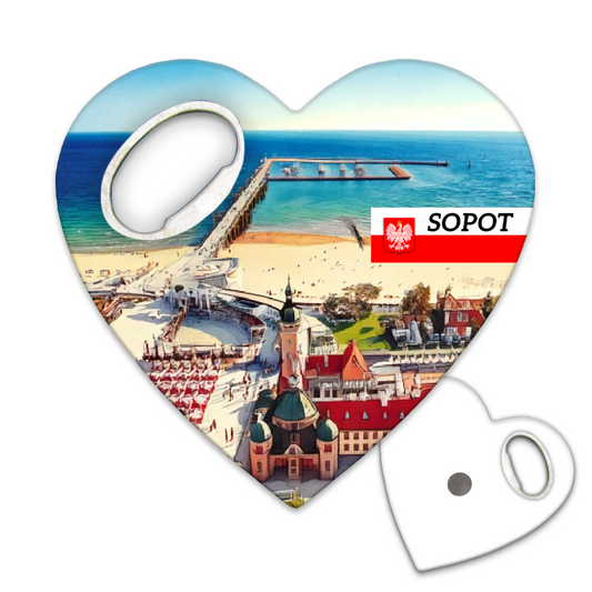 Magnetyczny otwieracz do butelek – motyw Sopot, Polska, pamiątka, dekoracja, barware