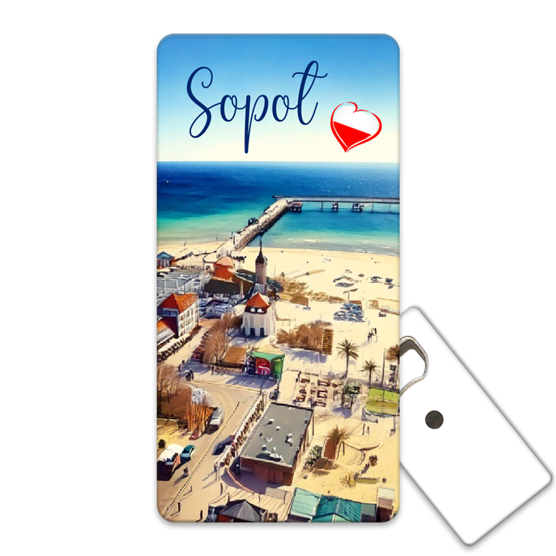 Magnetyczny otwieracz do butelek – motyw Sopot, Polska, pamiątka, dekoracja, barware