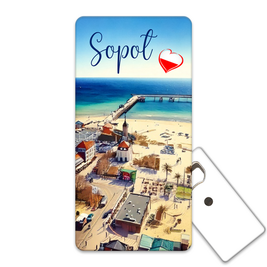Magnetyczny otwieracz do butelek – motyw Sopot, Polska, pamiątka, dekoracja, barware